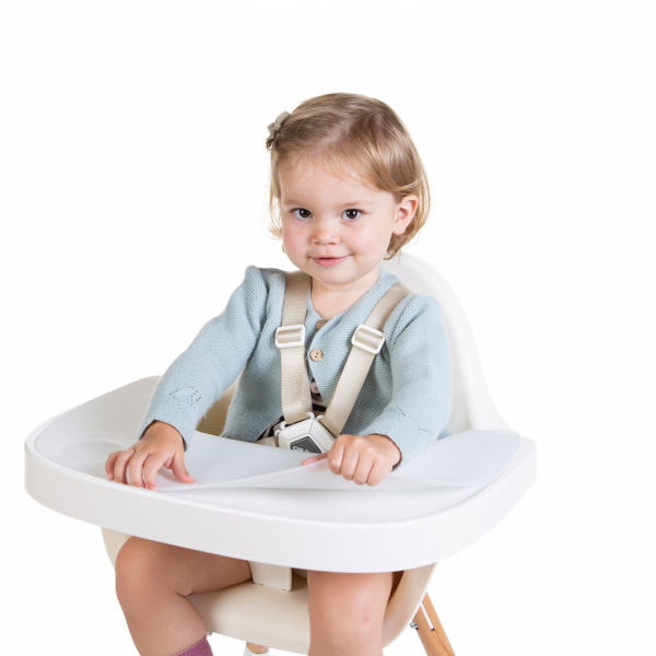 Tablette chaise evolu 2 blanche et set en silicone Childhome