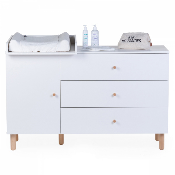 Chambre bébé duo lit 70x140cm + commode à langer wonder white Childhome