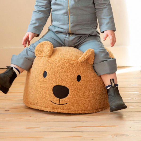 Pouf enfant teddy bear beige en bouclette - 40 cm Childhome
