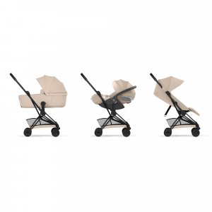 Poussette duo compacte coya 2 avec nacelle pliable châssis matt black cozy beige Cybex
