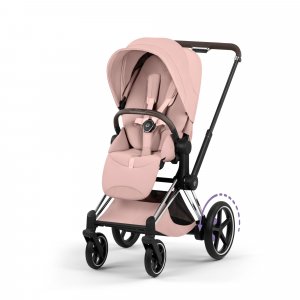 Poussette électrique e-priam 3 peach pink châssis chrome Cybex