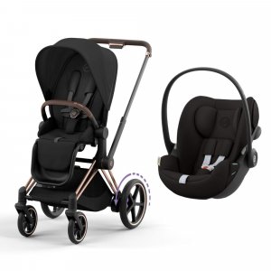 Poussette duo e-priam 2 sepia black châssis rose gold + cloud g i-size Cybex