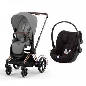 Poussette duo e-priam 2 mirage grey châssis rose gold + cloud g i-size Cybex
