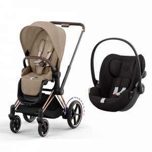 Poussette duo e-priam 2 cozy beige châssis rose gold + cloud g i-size Cybex