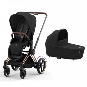 Poussette duo e-priam 2 sepia black châssis rose gold + nacelle luxe Cybex