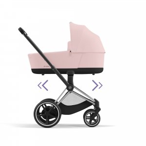 Poussette duo e-priam 2 peach pink châssis chrome black + nacelle luxe Cybex