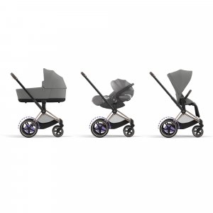 Poussette duo e-priam 2 mirage grey châssis rose gold + nacelle luxe Cybex