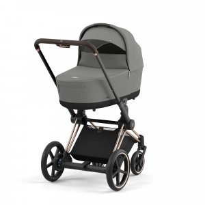 Poussette duo e-priam 2 mirage grey châssis rose gold + nacelle luxe Cybex