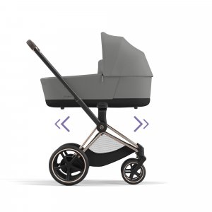 Poussette duo e-priam 2 mirage grey châssis rose gold + nacelle luxe Cybex