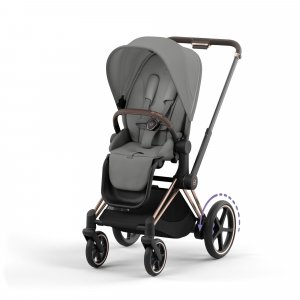 Poussette duo e-priam 2 mirage grey châssis rose gold + nacelle luxe Cybex