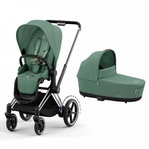 Poussette duo e-priam 2 leaf green châssis chrome black + nacelle luxe Cybex