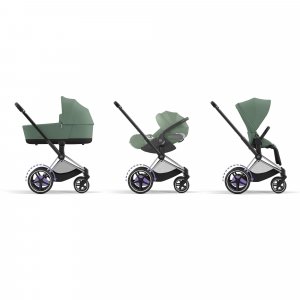 Poussette duo e-priam 2 leaf green châssis chrome black + nacelle luxe Cybex