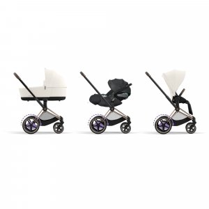 Poussette duo e-priam 2 off white châssis rose gold + nacelle luxe Cybex