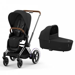 Poussette duo e-priam 2 sepia black châssis chrome brown + nacelle luxe Cybex