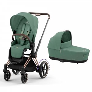 Poussette duo e-priam 2 leaf green châssis rose gold + nacelle luxe Cybex