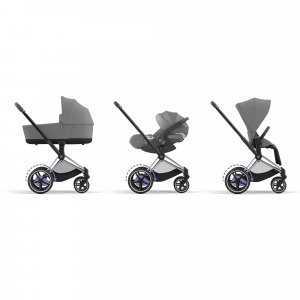 Poussette duo e-priam 2 mirage grey châssis chrome brown + nacelle luxe Cybex