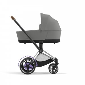 Poussette duo e-priam 2 mirage grey châssis chrome brown + nacelle luxe Cybex