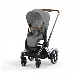 Poussette duo e-priam 2 mirage grey châssis chrome brown + nacelle luxe Cybex