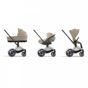 Poussette duo e-priam 2 cozy beige châssis rose gold + nacelle luxe Cybex