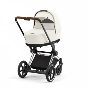 Poussette duo e-priam 2 off white châssis chrome brown + nacelle luxe Cybex