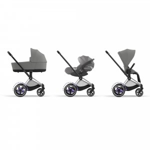 Poussette duo e-priam 2 mirage grey châssis chrome black + nacelle luxe Cybex