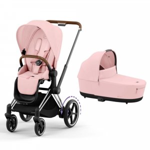 Poussette duo e-priam 2 peach pink châssis chrome brown + nacelle luxe Cybex