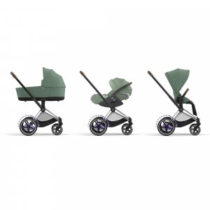 Poussette duo e-priam 2 leaf green châssis chrome brown + nacelle luxe Cybex