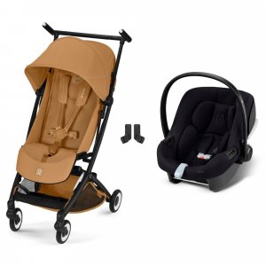 Poussette duo libelle 5 ultra compacte cinnamon yellow avec siège auto aton b2 i-size Cybex
