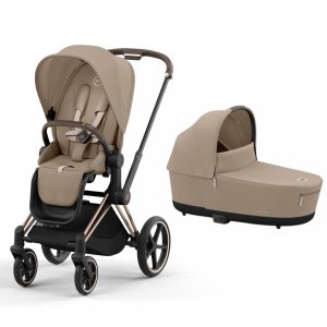 Poussette duo priam 4 cozy beige châssis rose gold + nacelle luxe Cybex