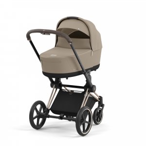 Poussette duo priam 4 cozy beige châssis rose gold + nacelle luxe Cybex