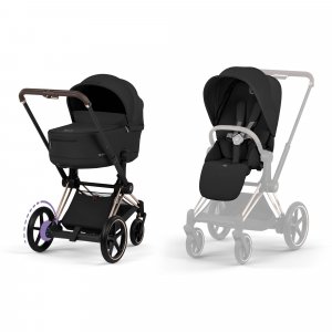 Poussette duo électrique e-priam 3 avec nacelle pliable châssis rosegold sepia black Cybex