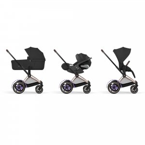 Poussette duo électrique e-priam 3 avec nacelle pliable châssis rosegold sepia black Cybex