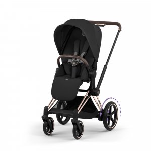 Poussette duo électrique e-priam 3 avec nacelle pliable châssis rosegold sepia black Cybex