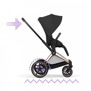 Poussette duo électrique e-priam 3 avec nacelle pliable châssis rosegold sepia black Cybex