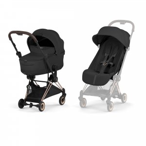 Poussette duo compacte coya 2 avec nacelle pliable châssis rosegold sepia black Cybex