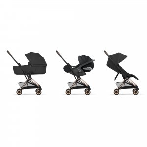 Poussette duo compacte coya 2 avec nacelle pliable châssis rosegold sepia black Cybex