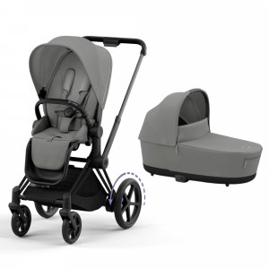 Poussette duo e-priam 2 mirage grey châssis matt black + nacelle luxe Cybex