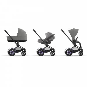 Poussette duo e-priam 2 mirage grey châssis matt black + nacelle luxe Cybex