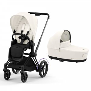 Poussette duo e-priam 2 off white châssis matt black + nacelle luxe Cybex