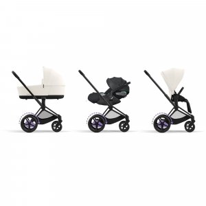 Poussette duo e-priam 2 off white châssis matt black + nacelle luxe Cybex
