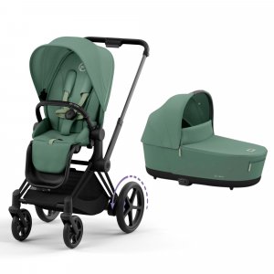 Poussette duo e-priam 2 leaf green châssis matt black + nacelle luxe Cybex
