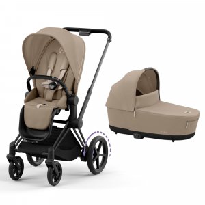 Poussette duo e-priam 2 cozy beige châssis matt black + nacelle luxe Cybex