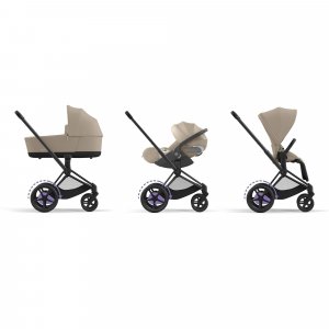 Poussette duo e-priam 2 cozy beige châssis matt black + nacelle luxe Cybex