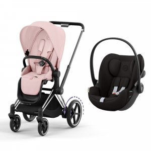 Poussette duo e-priam 2 peach pink châssis chrome black + cloud g i-size Cybex