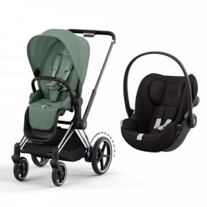 Poussette duo e-priam 2 leaf green châssis chrome black + cloud g i-size Cybex