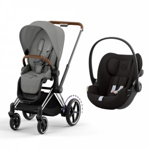 Poussette duo e-priam 2 mirage grey châssis chrome brown + cloud g i-size Cybex