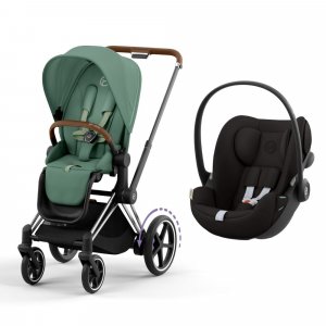 Poussette duo e-priam 2 leaf green châssis chrome brown + cloud g i-size Cybex