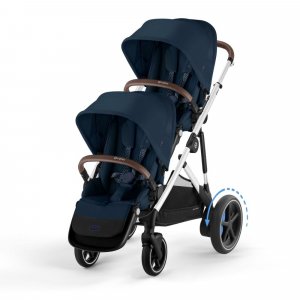 Poussette double e-gazelle s ocean blue châssis silver Cybex
