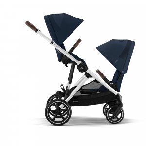 Poussette double e-gazelle s ocean blue châssis silver Cybex