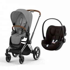 Poussette duo priam 4 mirage grey châssis chrome brown + siège auto cloud g i-size Cybex